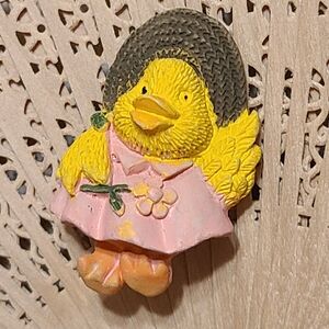 Charming Yellow Duck Vintage Pin Brooch with Pink Dress